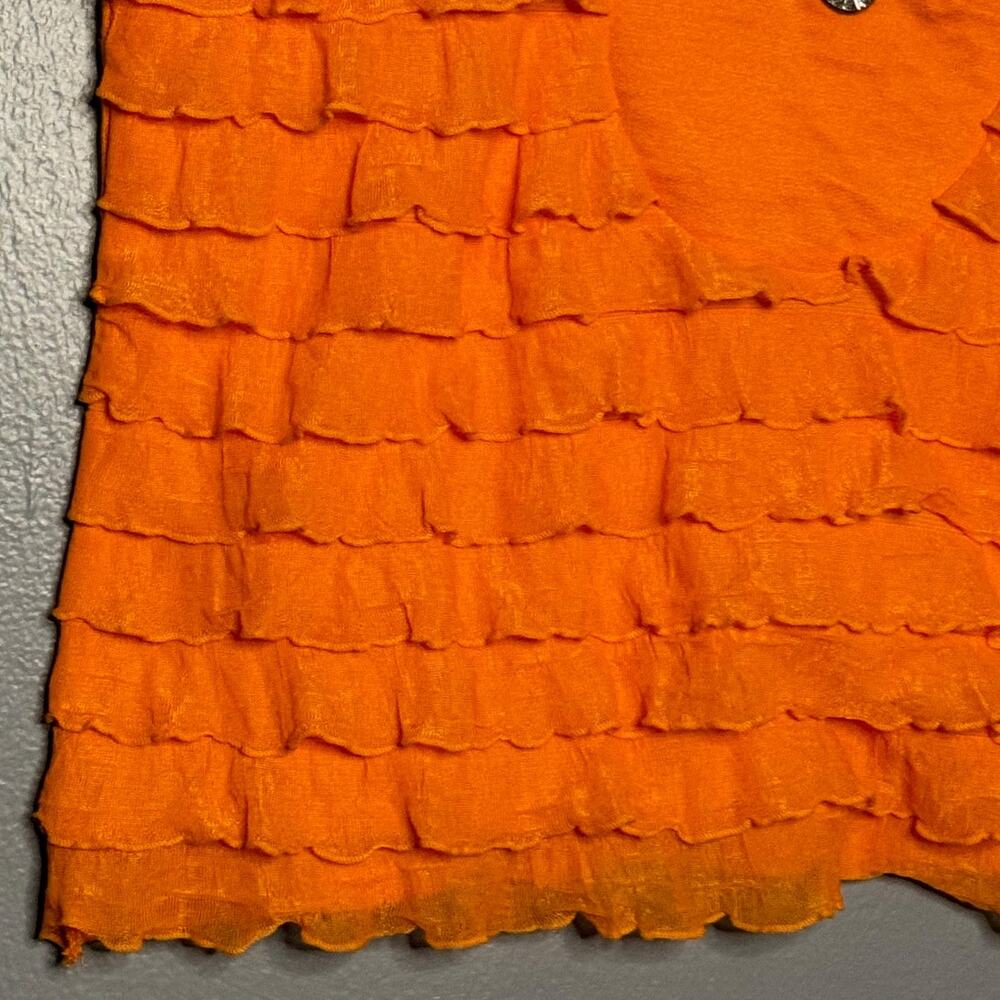 Biker's Club Large Tank Top Orange Ruffle Chain Deep V Open Back Rhinestone - Picture 3 of 5